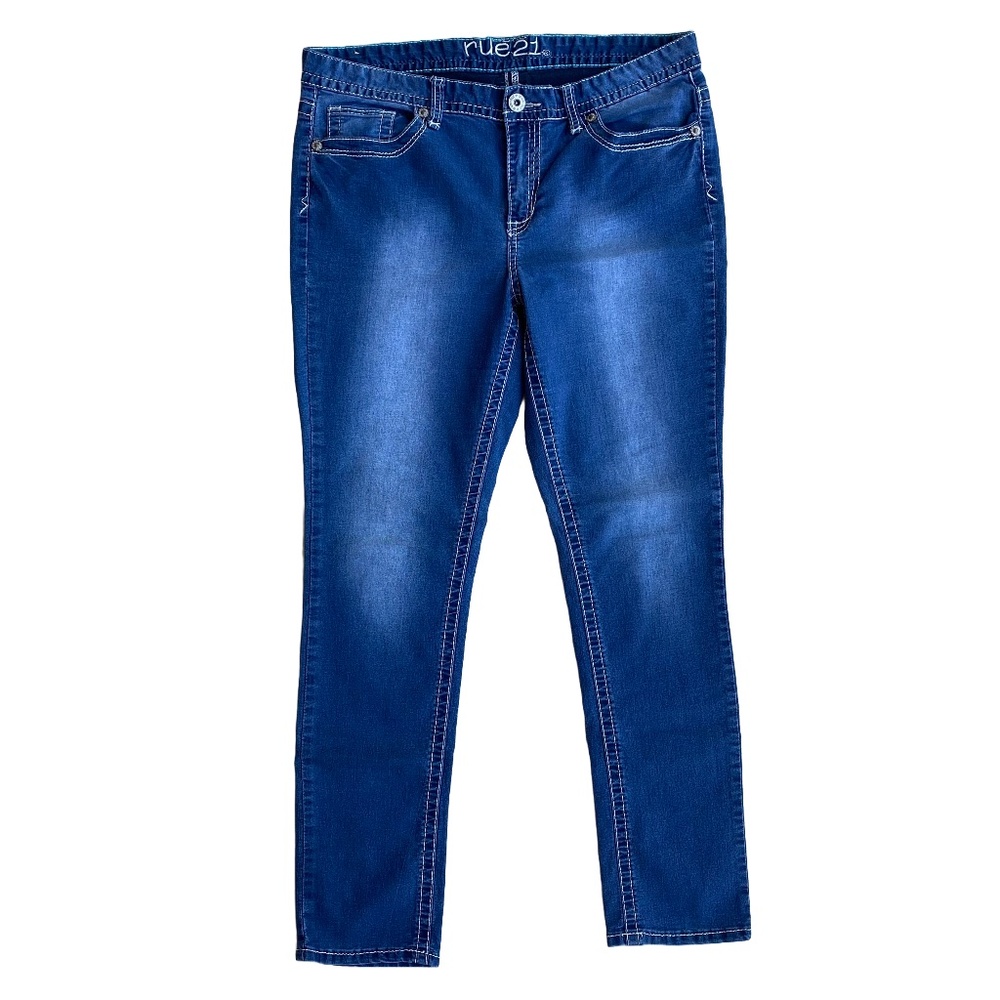 dark wash rue 21 mid-rise skinny jeans - size 14 regular